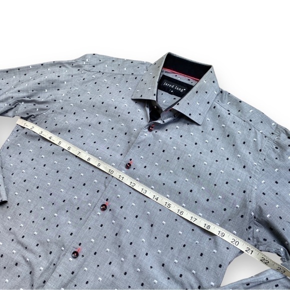 Jared Lang Gray Button Down With Black and White Rectangle Print Dress Shirt - Picture 10 of 11
